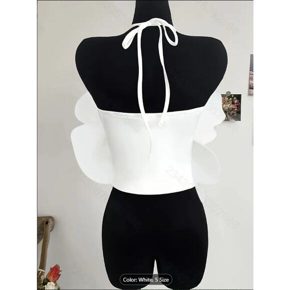 White Oversized 3D Flower Halter Crop Top – Elegant Statement Party & Festival - Picture 2 of 5